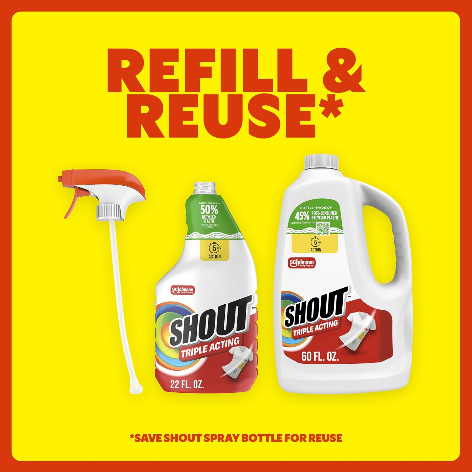 Shout Triple Acting Laundry Stain Remover Spray Refill, 60oz, (1-Pack) - Image 4