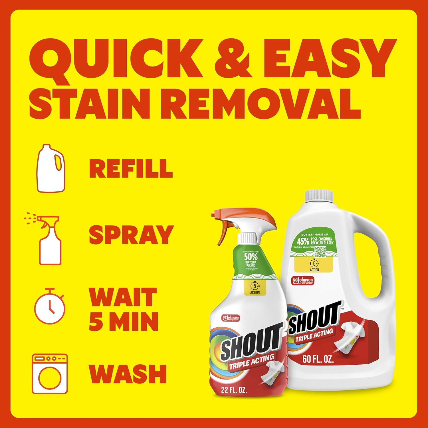 Shout Triple Acting Laundry Stain Remover Spray Refill, 60oz, (1-Pack) - Image 7