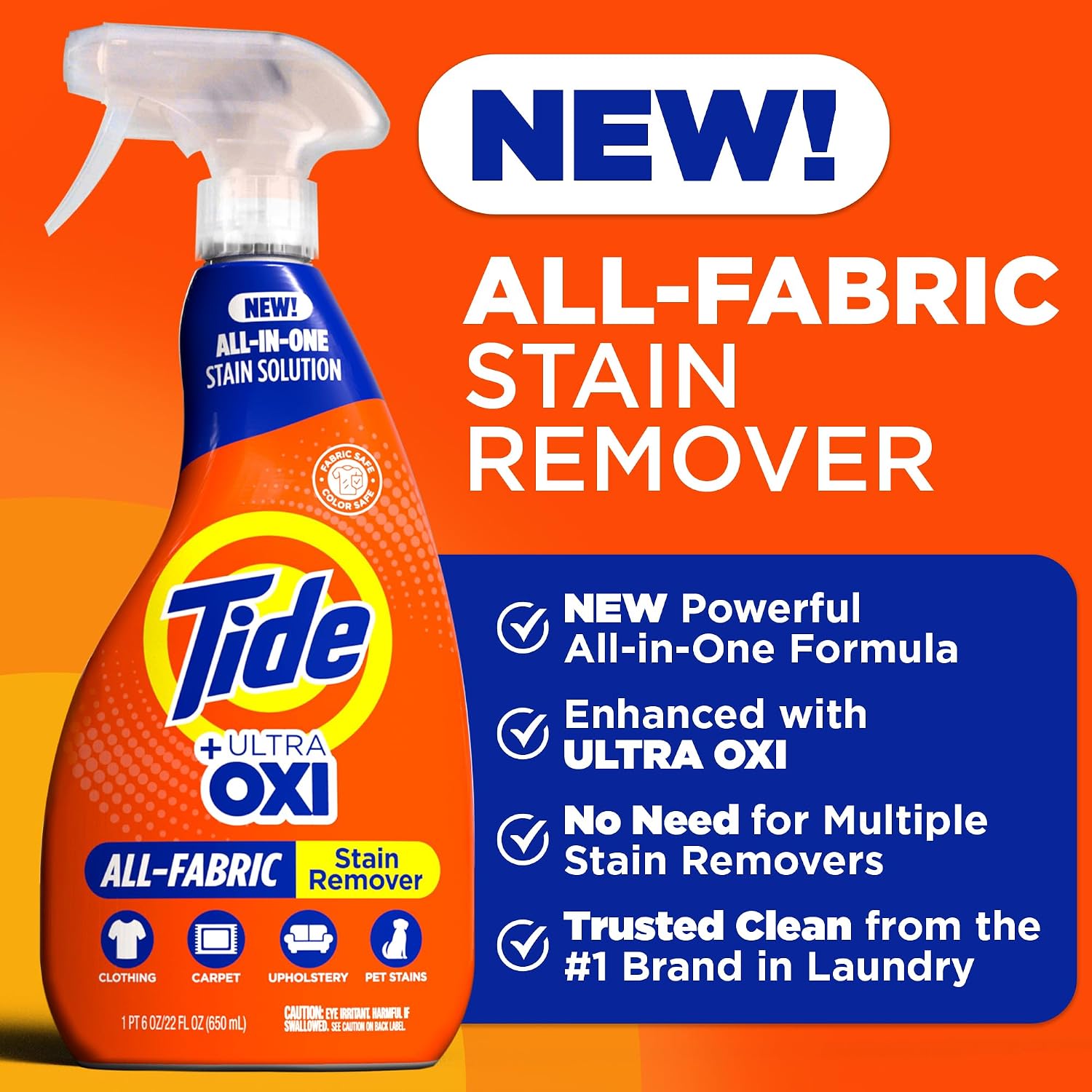 Tide Laundry Stain Remover Spray with Oxi | Stain Remover for Clothes, Carpet, Upholstery, Pet Bedding | Stain Treater Spray for Tough Stains from Wine, Coffee, Grease | 22 Fl Oz (Pack of 2) & 3 Fl Oz - Image 2