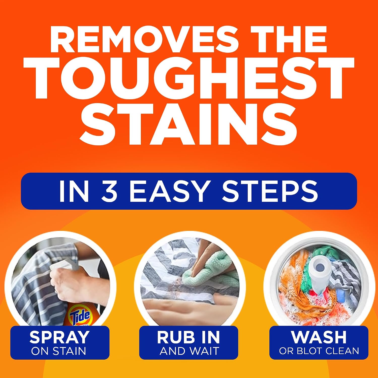 Tide Laundry Stain Remover Spray with Oxi | Stain Remover for Clothes, Carpet, Upholstery, Pet Bedding | Stain Treater Spray for Tough Stains from Wine, Coffee, Grease | 22 Fl Oz (Pack of 2) & 3 Fl Oz - Image 5
