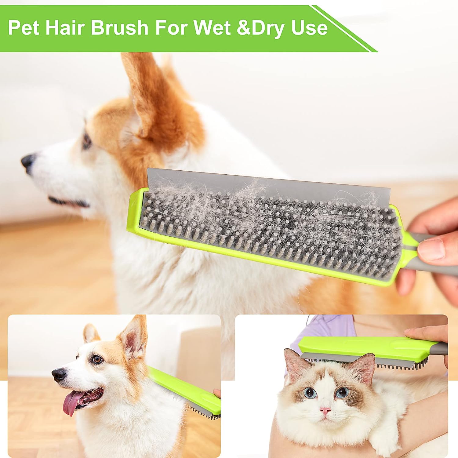 Rubber Broom with Squeegee for Carpet Pet Hair Remover,57 inch Long Handled Fur Remover Rake,Portable Detailing Lint Brush,Pet Removal Fluff Carpet, Hardwood Floor, Tile - Image 3