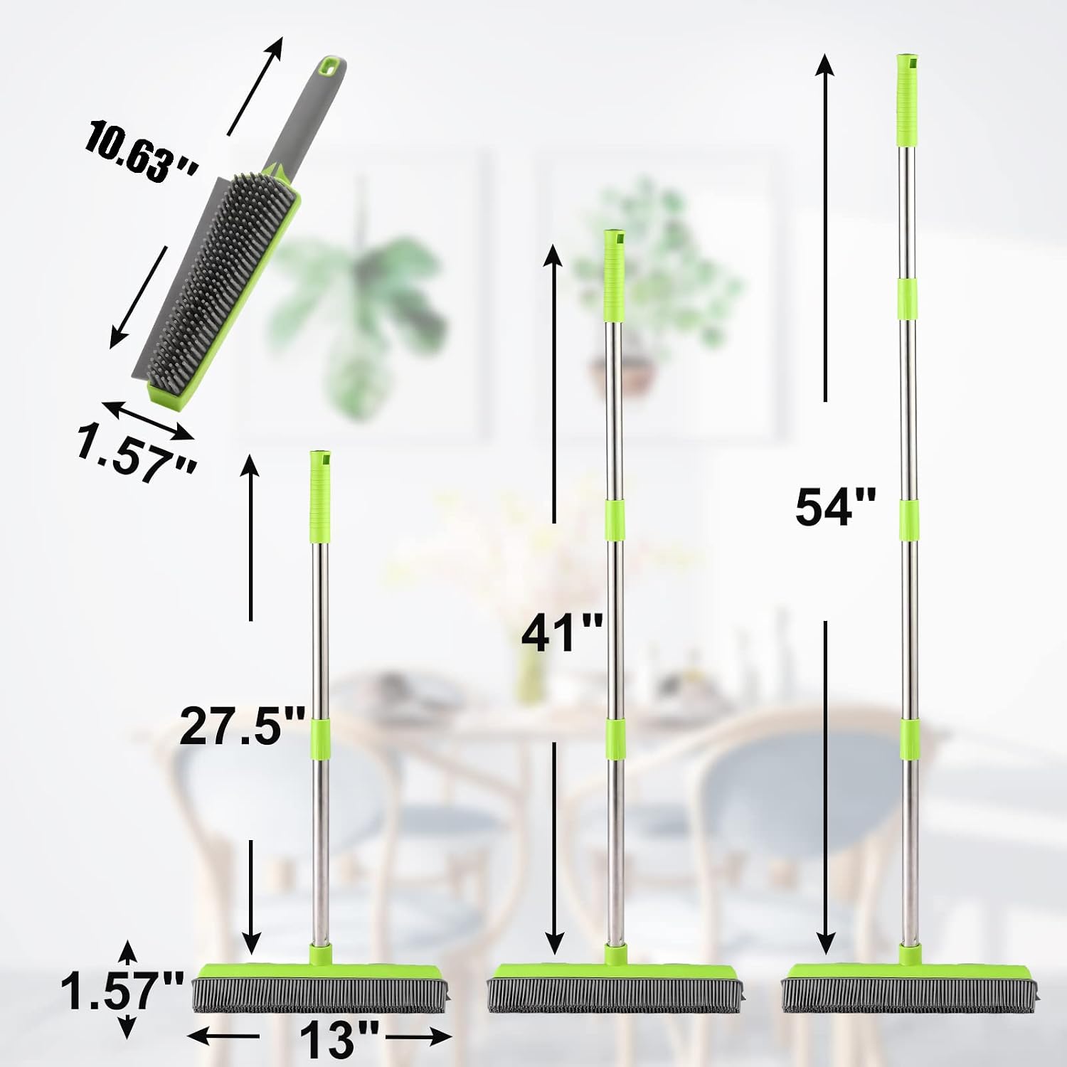 Rubber Broom with Squeegee for Carpet Pet Hair Remover,57 inch Long Handled Fur Remover Rake,Portable Detailing Lint Brush,Pet Removal Fluff Carpet, Hardwood Floor, Tile - Image 5