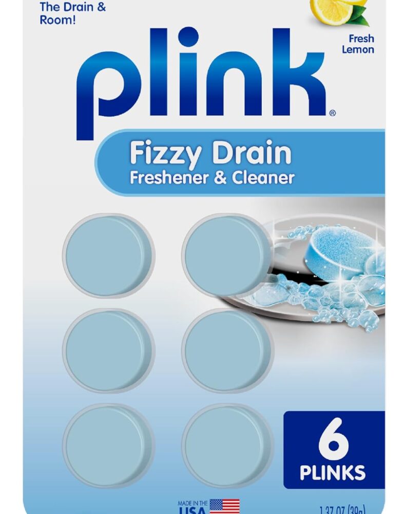 Plink Fizzy Drain Freshener and Cleaner, Prevents Clogs and Removes Odors in Household Sinks, Lemon Scent, 6-Pack