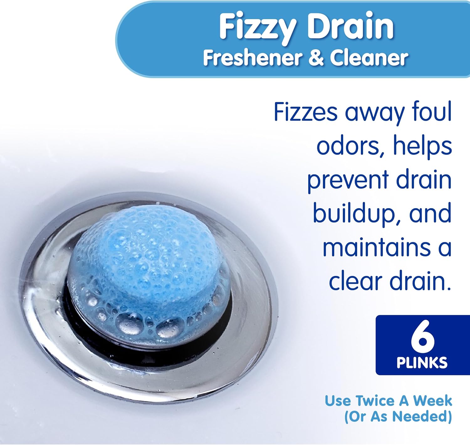 Plink Fizzy Drain Freshener and Cleaner, Prevents Clogs and Removes Odors in Household Sinks, Lemon Scent, 6-Pack - Image 2