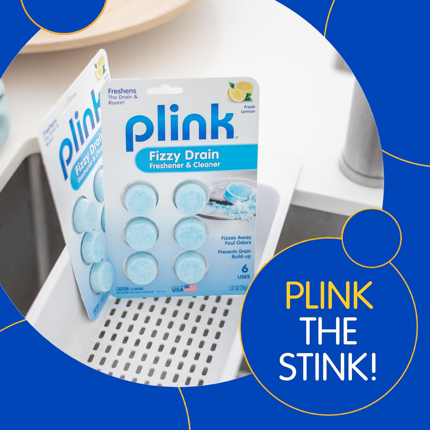 Plink Fizzy Drain Freshener and Cleaner, Prevents Clogs and Removes Odors in Household Sinks, Lemon Scent, 6-Pack - Image 7