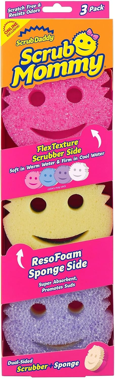 Scrub Mommy Kitchen Sponges - Dual-Sided Dish Sponges for Scrubbing - Non-Scratch Cleaning Sponges for Washing Dishes, Bathroom & Multi-Surface Cleaning - Online Exclusive (3 Count)