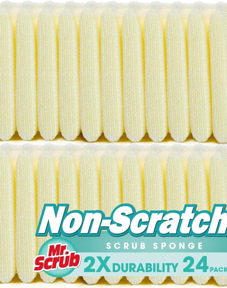 Sponges Kitchen Scrub Dish Sponge Scouring Pad, 24 Pads Cleaning Brush Dishwasher Soap Supplies, Dishwashing Dinnerware Towels Sink Pan Pot Cloth Rags Holder Bathroom Bathtub